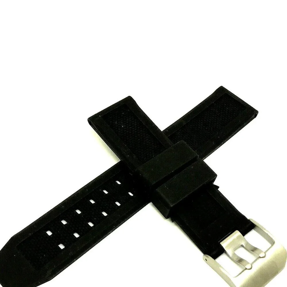 Men's Watch Band Replacement Black Rubber Strap 23mm Lug Silver Tone Buc…